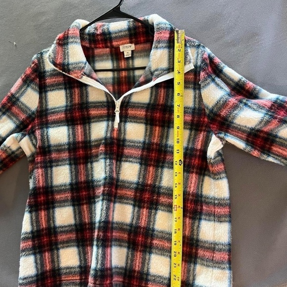 J Crew Woman’s Factory tartan plaid sherpa half zip pullover sweater Size M - Picture 7 of 7